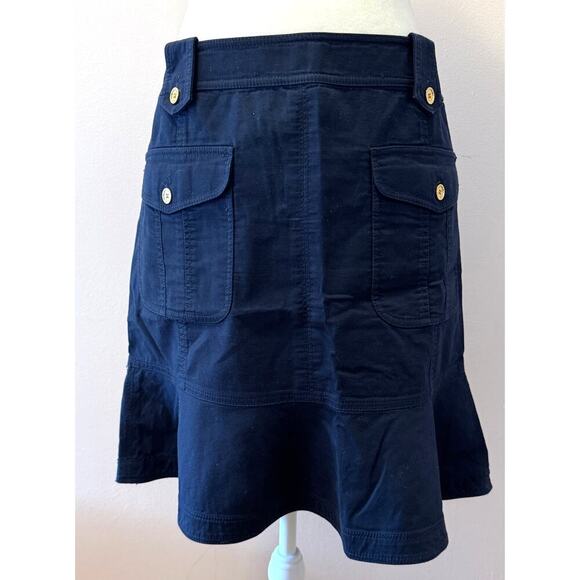 TORY BURCH Cotton Cargo Sailor Skirt with Kick Pleat Pockets Buttons Size 4 - Picture 1 of 6